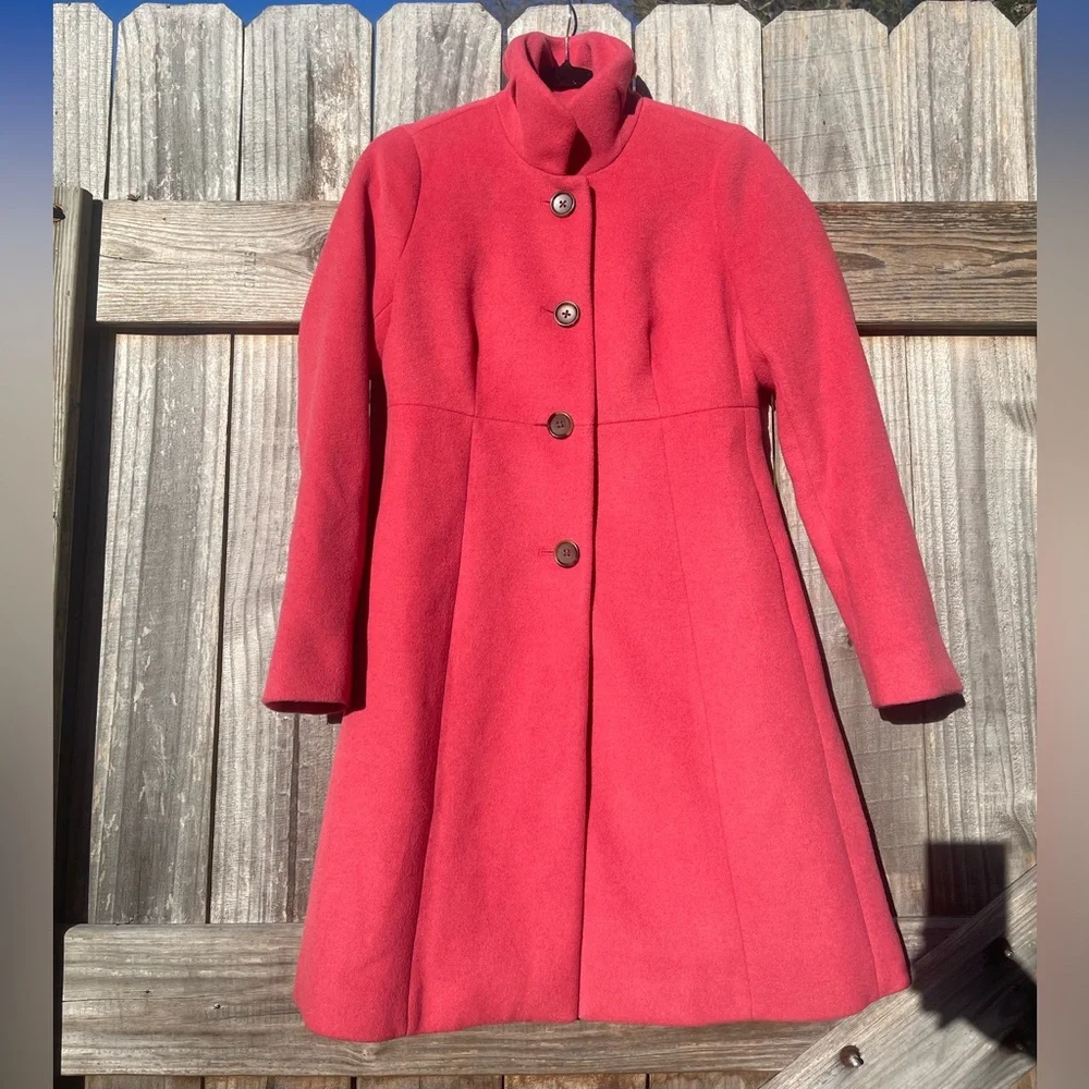 J Crew Uptown Ruffle Car Coat Women's Salmon Pink Coat Size 0 - Picture 2 of 16